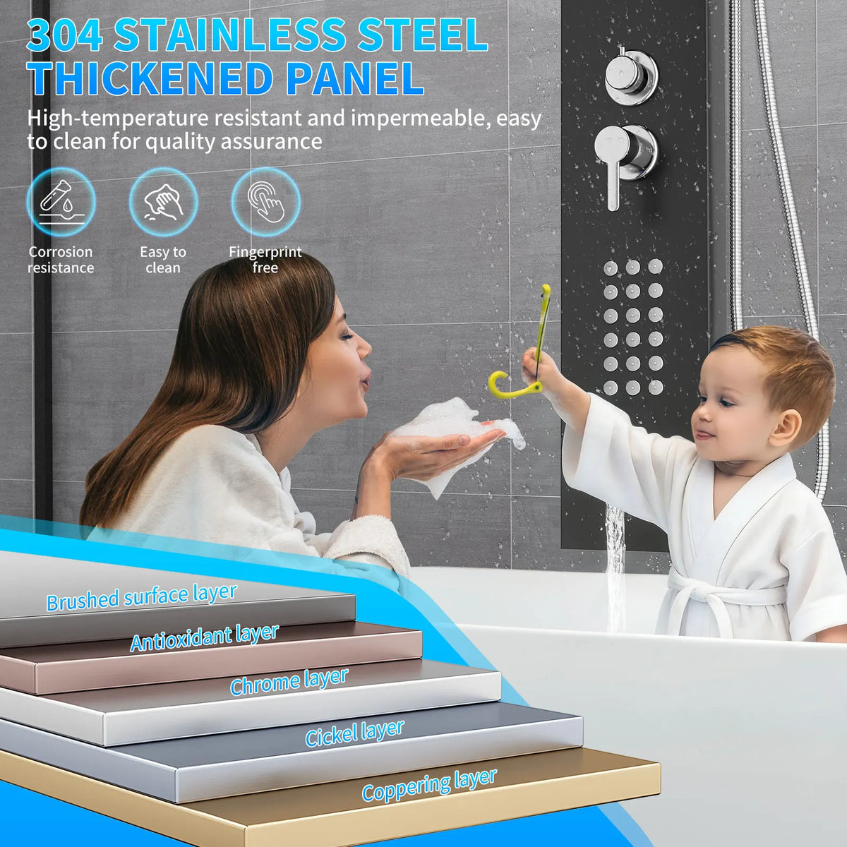 Function Shower Column Panel Stainless Steel Rain Massage