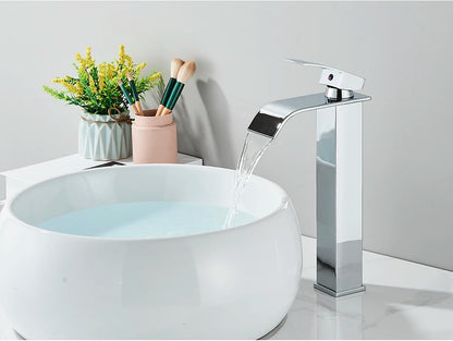 Brushed Golden Basin Faucets Elegant Waterfall Bathroom Sink
