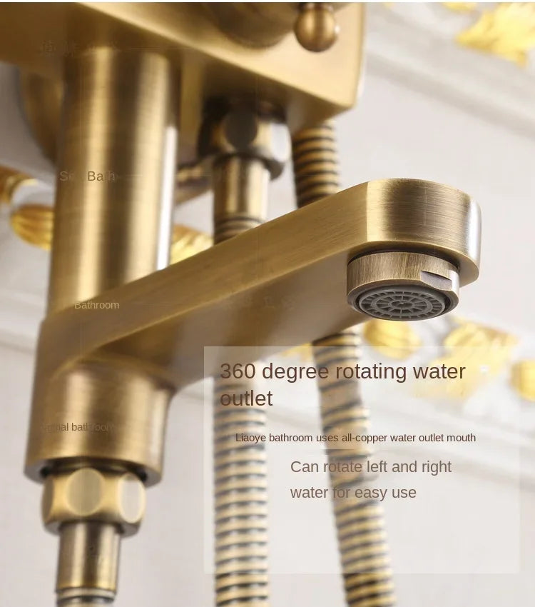 Antique Brass Shower Faucet 8-Inch Rainfall Dual Handle