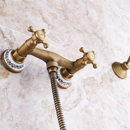 Retro Shower Faucets Antique Brass Ceramics Bathtub Faucets