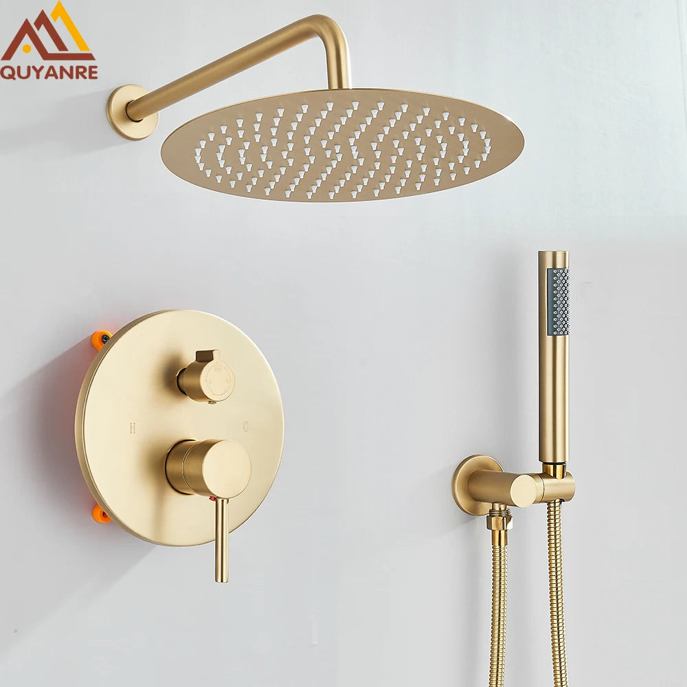 Gold Brushed Shower Faucets 2/3 Way Concealed Shower