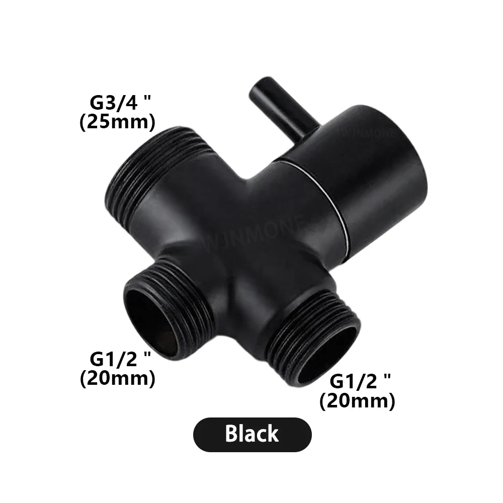 Black Silver G1/2in G3/4in T-Adapter Water Connector 3way