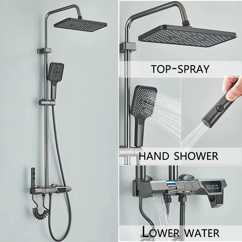 Zappo Gold Waterfall Faucet Roman Handheld Shower Deck