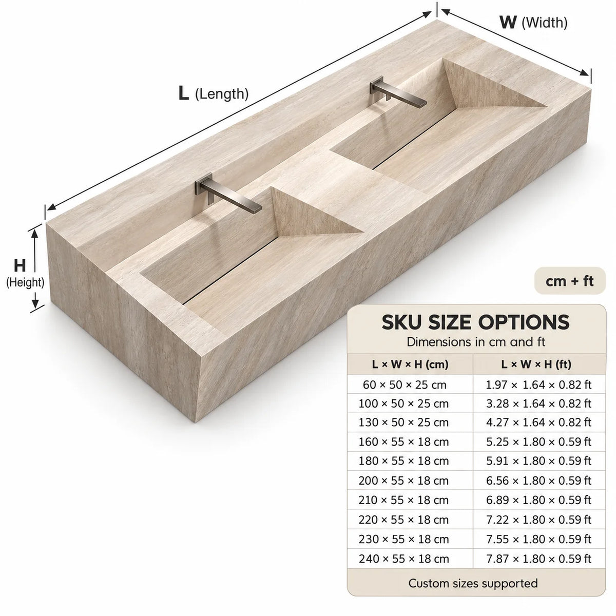 Any Size Custom Luxury Natural Stone Bathroom Vanity