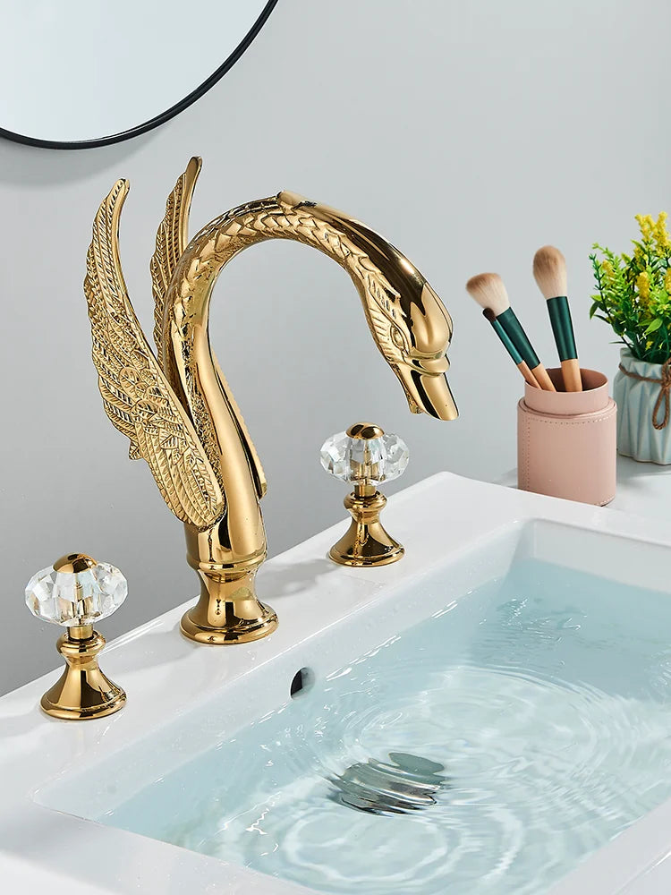 Golden Bathroom Faucet Swan/Bird Shape Basin Faucet Tap