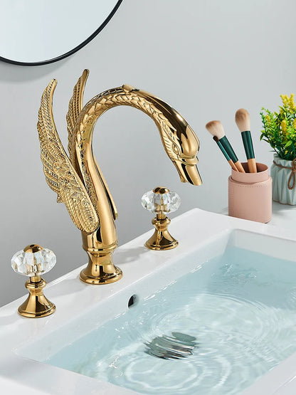 Golden Bathroom Faucet Swan/Bird Shape Basin Faucet Tap