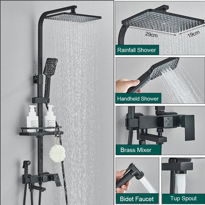 Shower Faucet Rainfall 3/4-Ways Bathtub Tap Bathroom Shelf