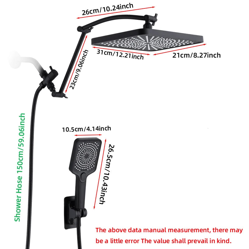 Large Panel Rectangle Rain Shower Head Handheld Spray