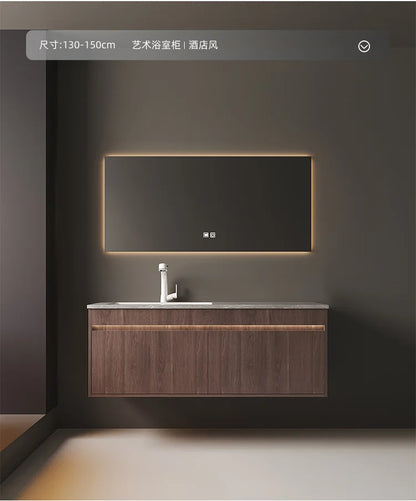 Light Luxury Bathroom Cabinets Rock Slab Integrated Washbasin