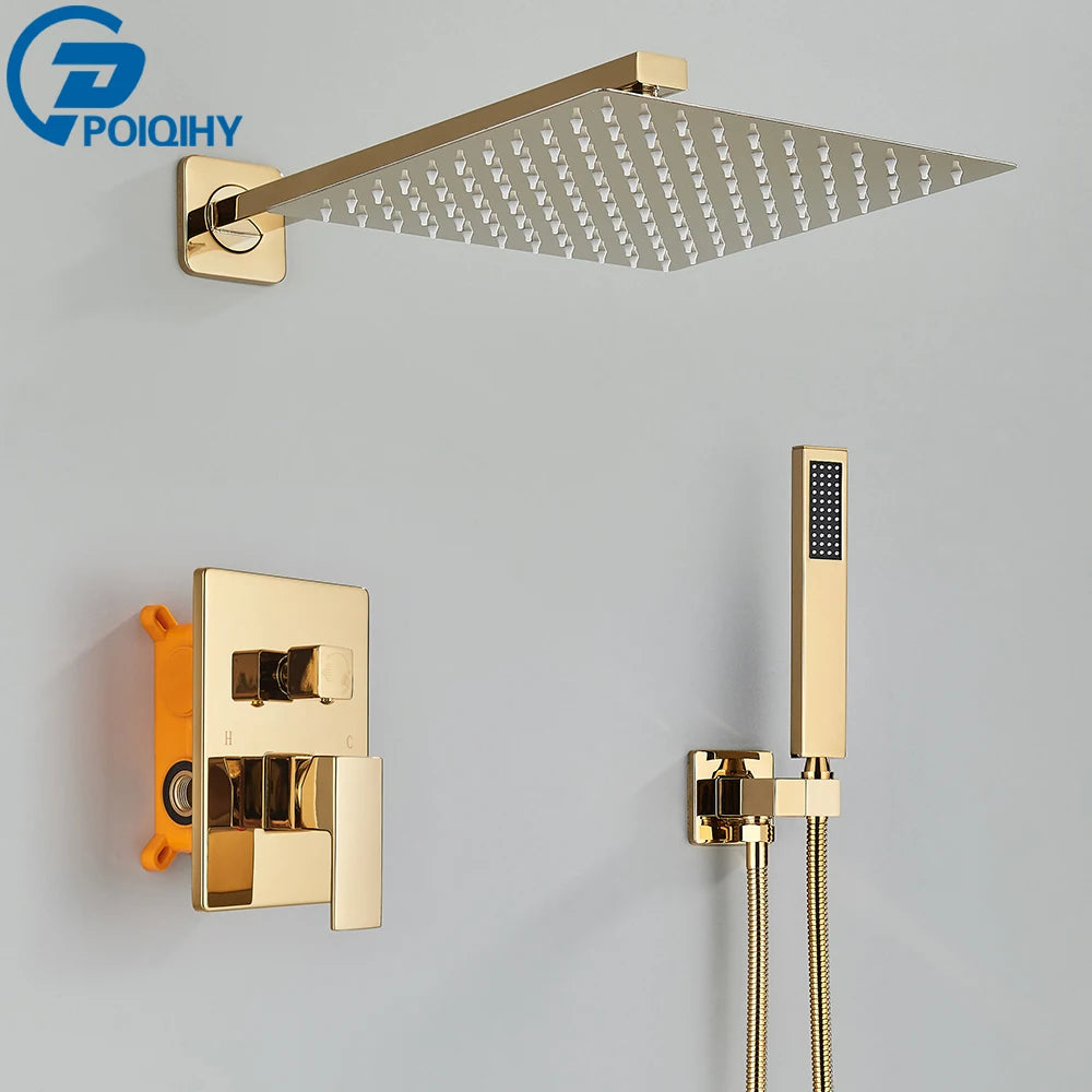 Golden Shower Faucets 2-Ways Rainfall Shower System Wall