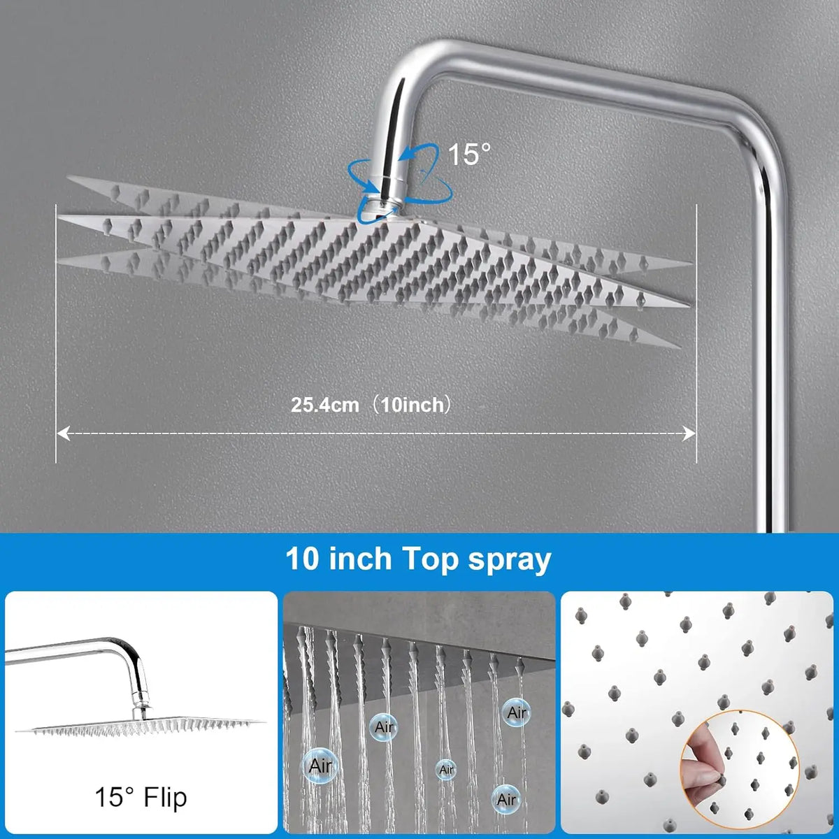 Shower System Thermostat 10-Inch Rain Shower Head Stainless