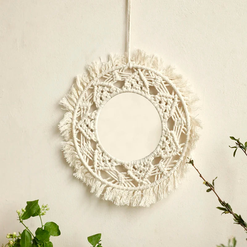 Boho Decorative Mirrors Macrame Round Mirror Aesthetic Room