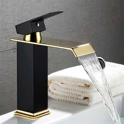 Basin Faucet Gold Black Waterfall Faucet Brass Bathroom