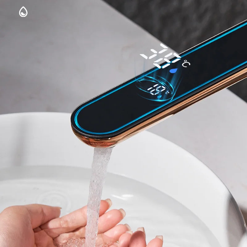 Zappo Gun Gray Digital Display Bathroom Faucet Brass