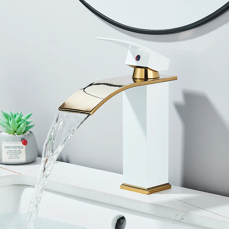 Handle Waterfall Matte Black Bathroom Basin Faucet Waterfall
