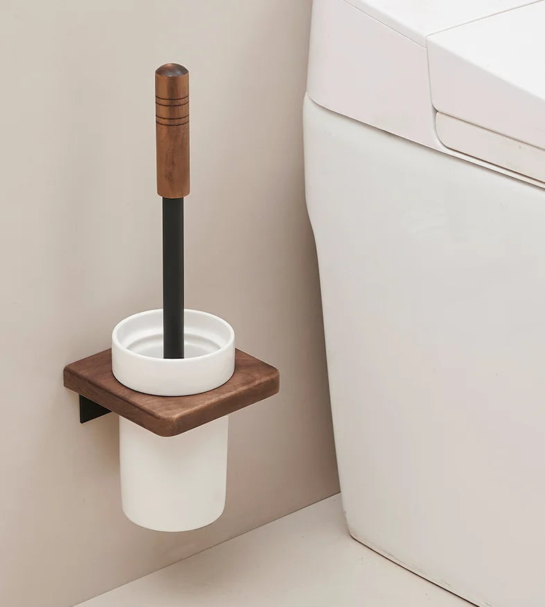 Walnut-Horse Bucket Brush Non-Dead Corner Toilet Shelf-Free