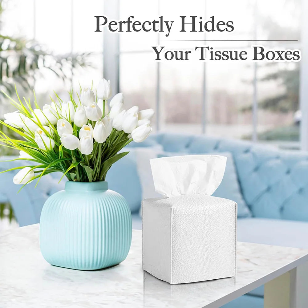 Modern Pu Leather Square Tissue Box Cover Holder-Decorative