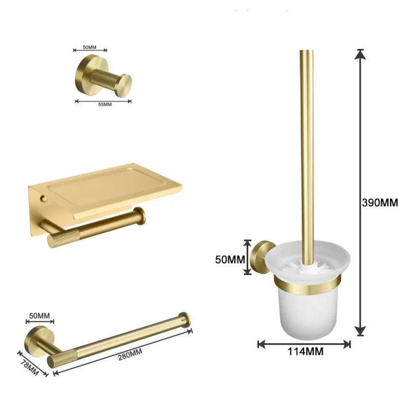 Bathroom Hardware Brushed Gold Knurled Brass Kit Towel