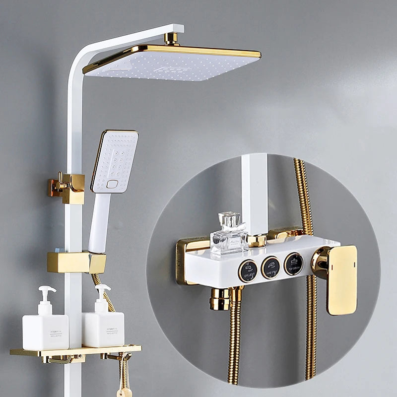 Brushed Rose Gold Bathroom Shower System Faucet 12