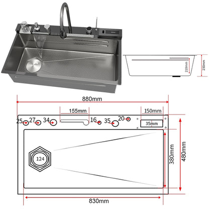 Stainless Steel Sink Digital Display Waterfall Large Slot