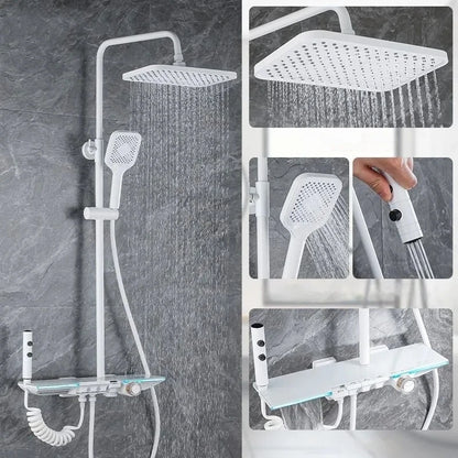Upgrade White Bathroom Shower Led Display Piano Keys