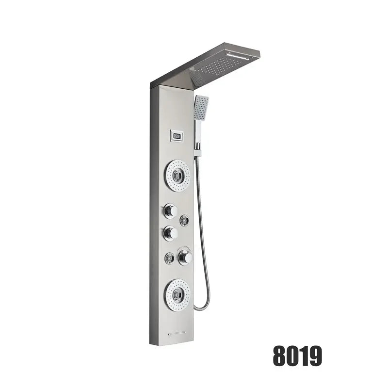 Black/Brushed Stainless Steel 5-Function Waterfall Rain Shower