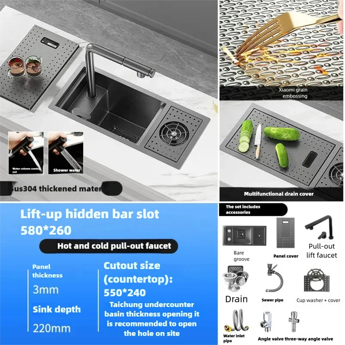 Cup Washer Hidden Bar Sinks Lid Multifunctionalstainless Steel