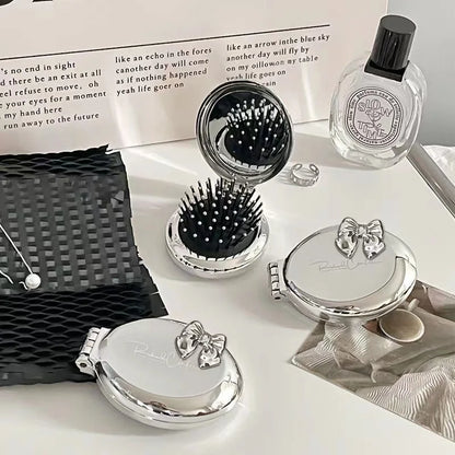 Mini Silver Folding Comb Makeup Mirror Women Girl