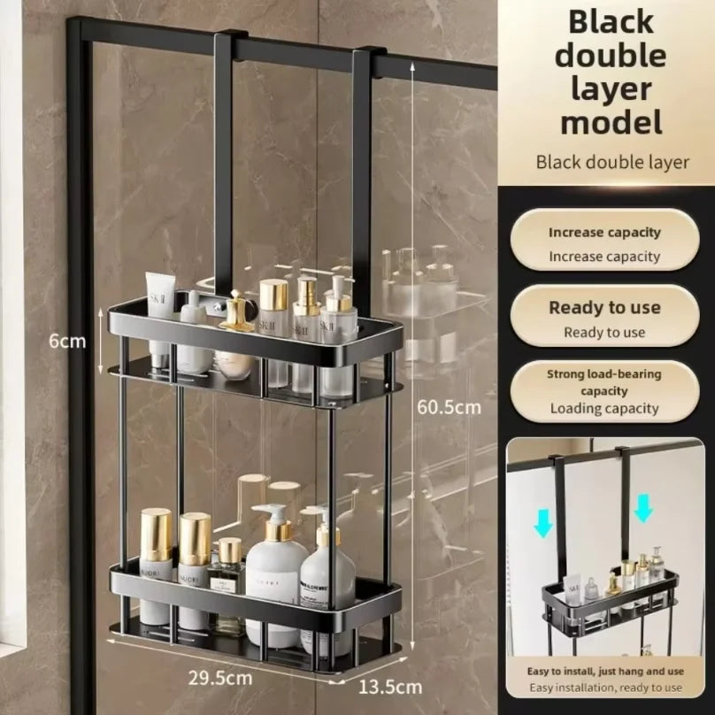 1pc 2-Tier Hanging Shower Caddy Over Door Bathroom