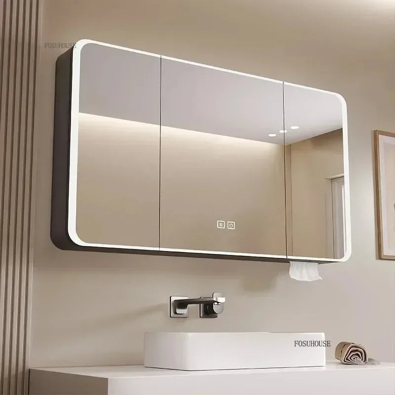 Minimalist Modern Arc-Shaped Smart Bathroom Mirror Cabinets