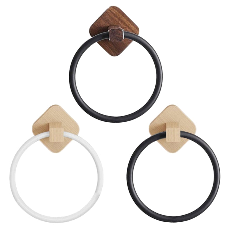 Adhesive Towel Ring Aluminum Wood Wall Mounted Matte