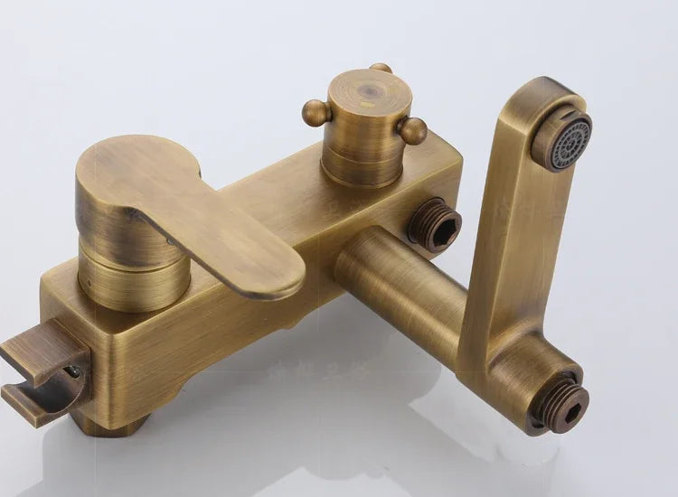 Antique Brass Shower Faucet 8-Inch Rainfall Dual Handle