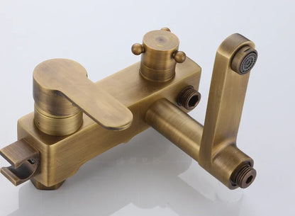 Antique Brass Shower Faucet 8-Inch Rainfall Dual Handle