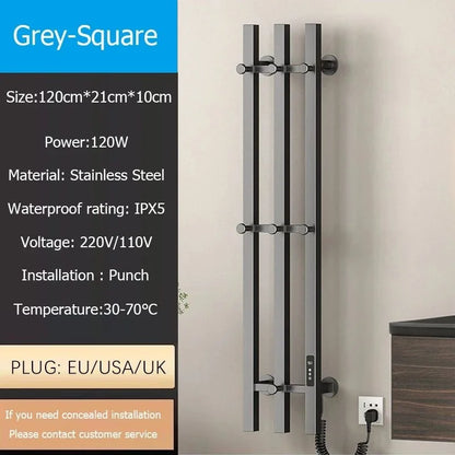 Oxg 3-Bar Electric Heated Towel Rack Timer Wall