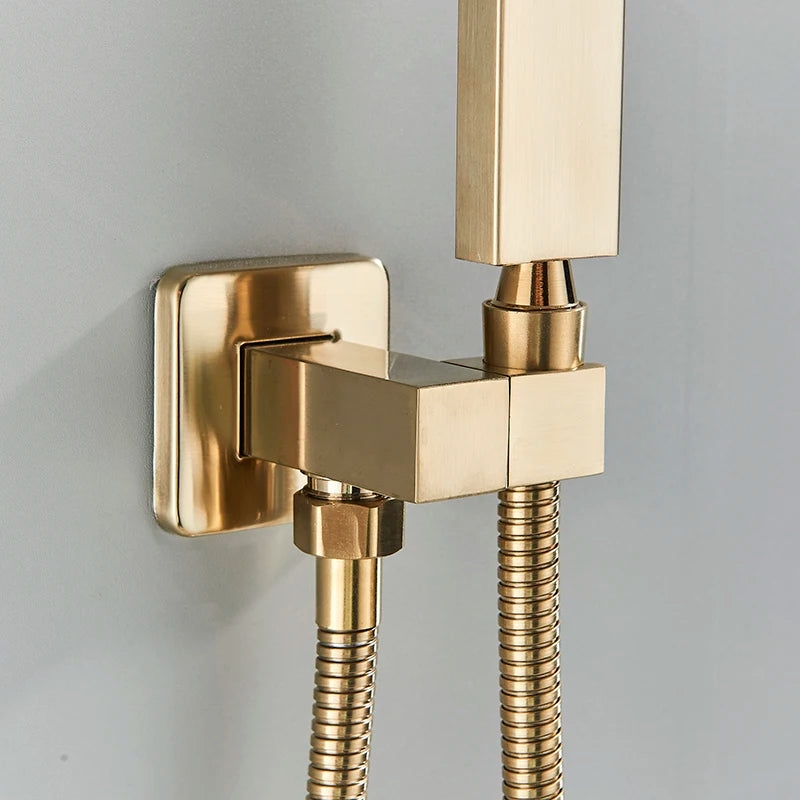 Brushed Gold Bathroom Shower Faucet Rainfall Concealed Shower