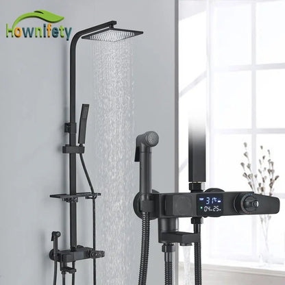 Black Thermostatic Shower Faucets Digital Display Screen Cold