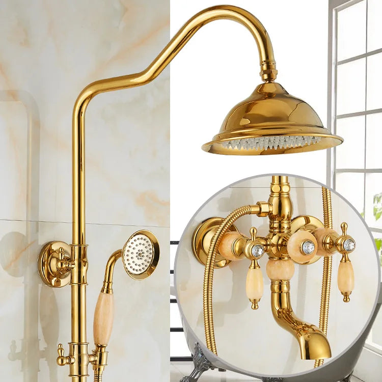 Brass Jade Shower Faucet Wall Mount Rose Gold