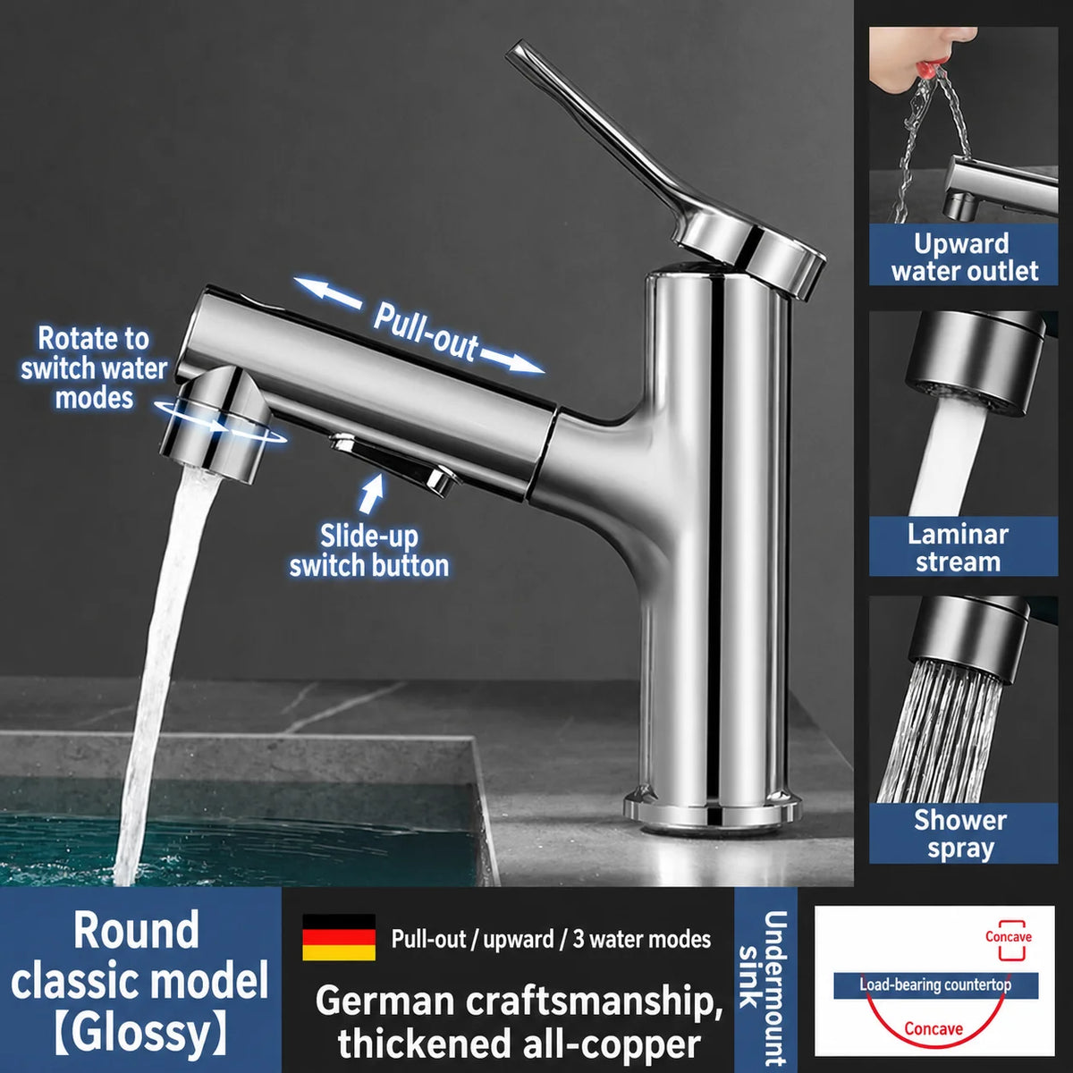 Homefish Color Mode Pull Out Wash Basin Tap