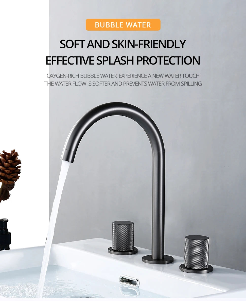 Basin Faucet Cold Tap Bathroom Knurled Double Handle