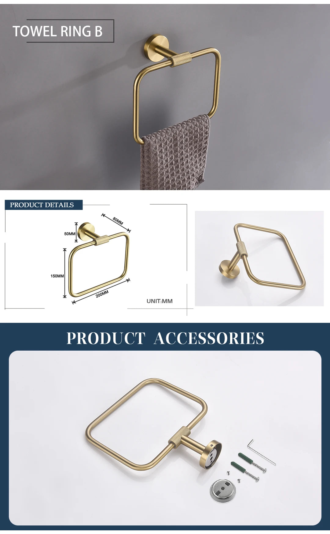 Brushed Gold Towel Bar Toilet Seat Rack Robe