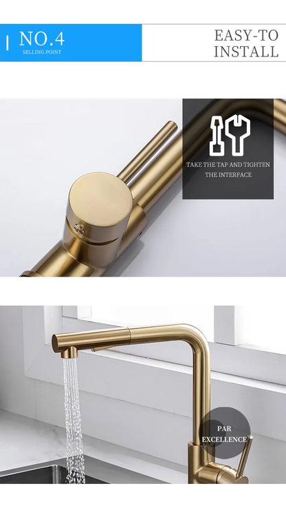 Brushed Gold Touch Sink Faucets Cold Pull Out