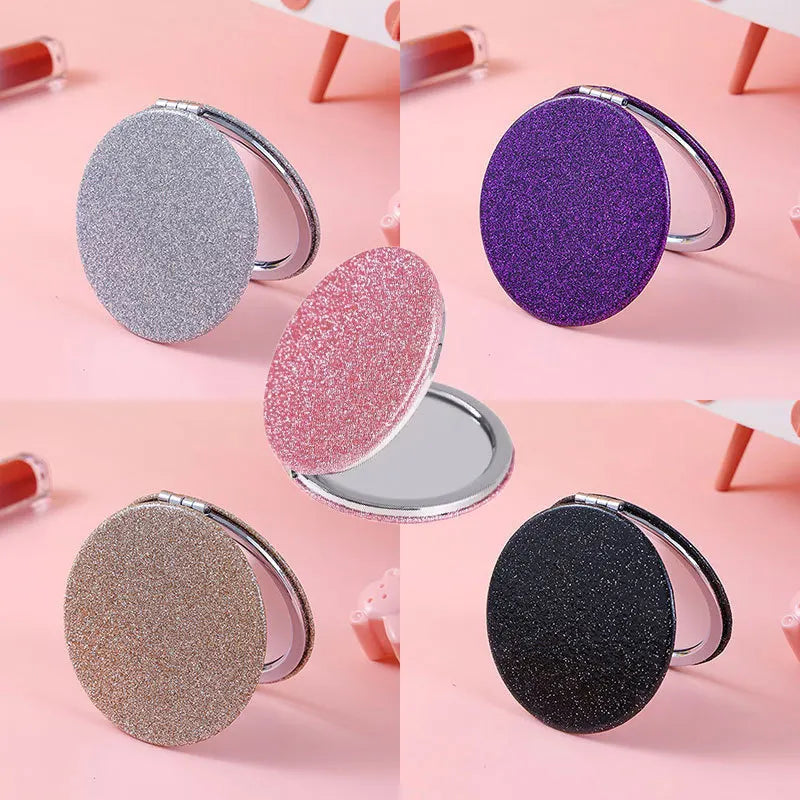 Glitter Round Folding Makeup Mirror Double Sided Pocket