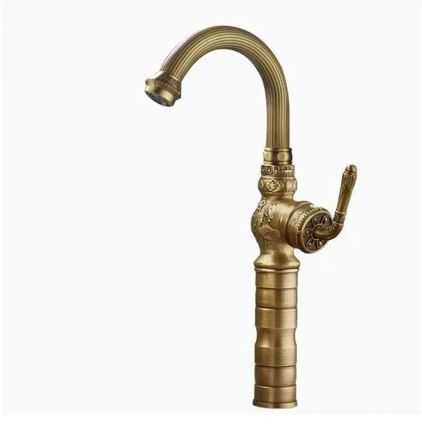 Antique Carved Bathroom Faucet Basin Faucets Brass &