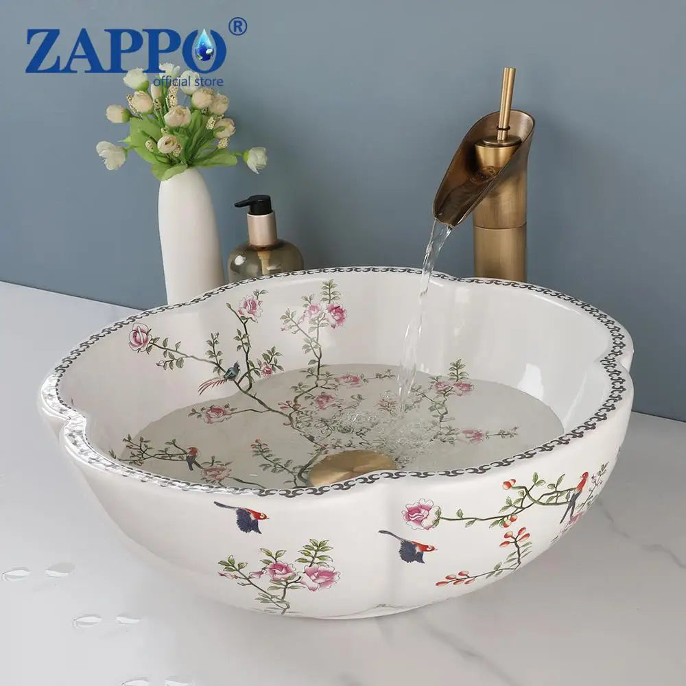Zappo Above Counter Ceramic Vessel Sink Bathroom Round