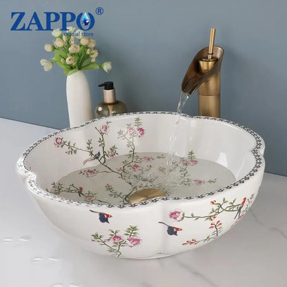 Zappo Above Counter Ceramic Vessel Sink Bathroom Round