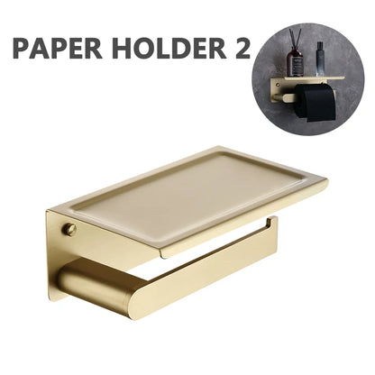 Brushed Gold Towel Ring Holder Bar Rack Brush/Paper