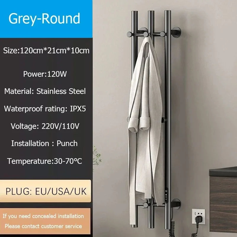 Oxg 3-Bar Electric Heated Towel Rack Timer Wall