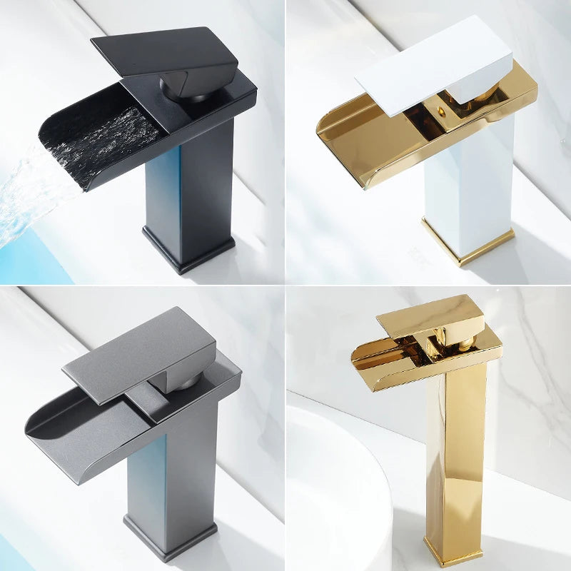 Black Waterfall Bathroom Basin Faucet Square Vanity Sink