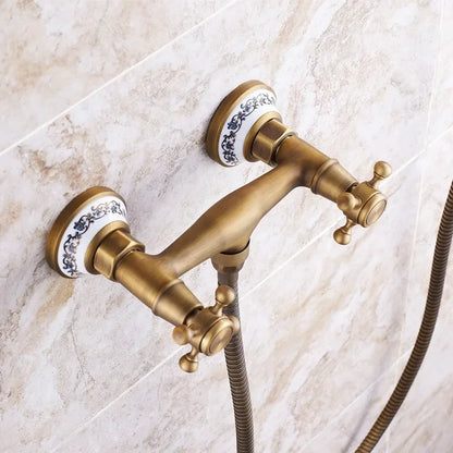 Retro Shower Faucets Antique Brass Ceramics Bathtub Faucets