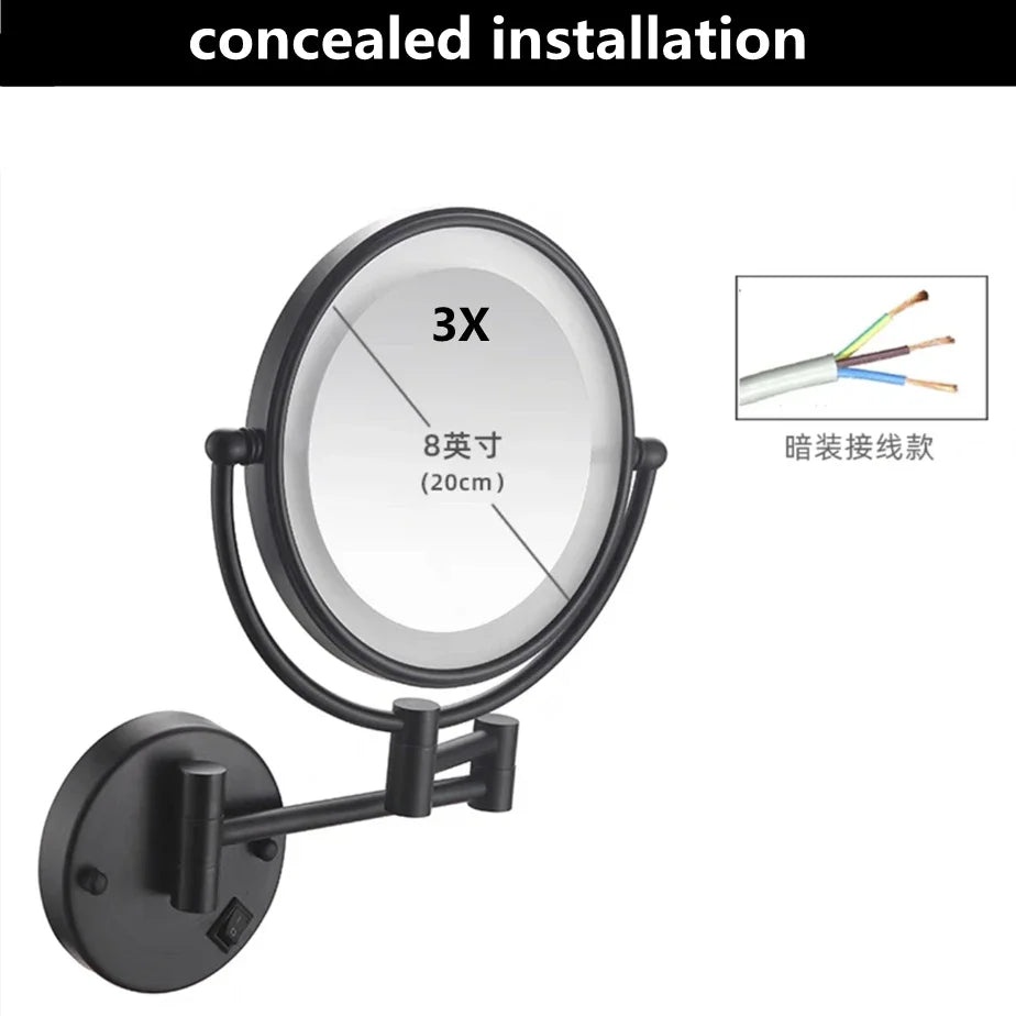 Bathroom Makeup Mirrors Black/Brushed Gold Brass Wall Extending